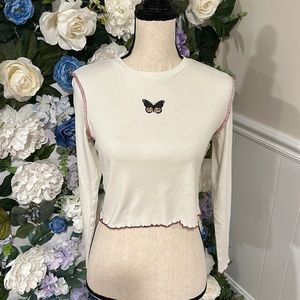 White Butterfly Long Sleeve Tee